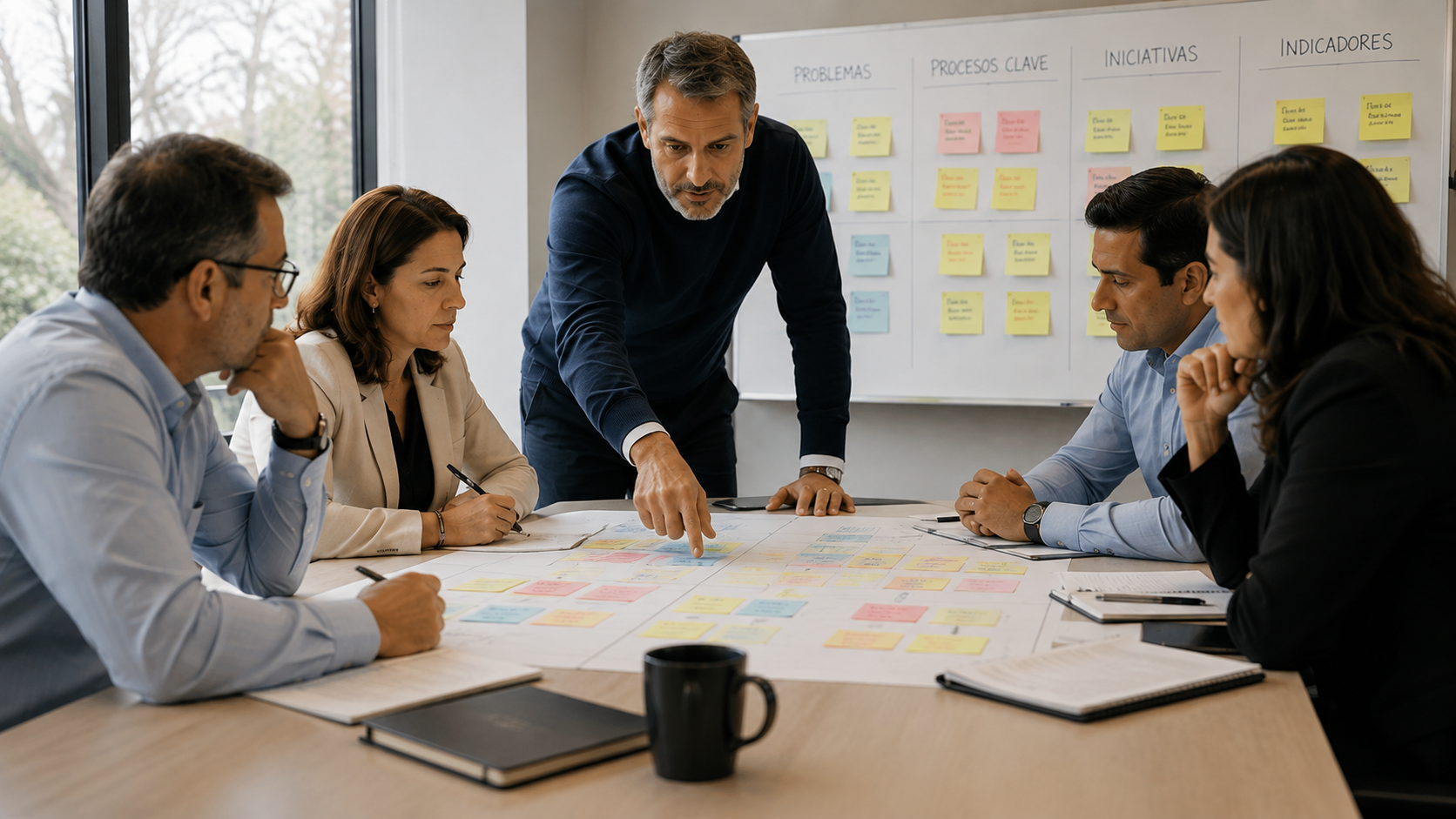 Equipo trabajando en estrategia, procesos, proyectos e implementación