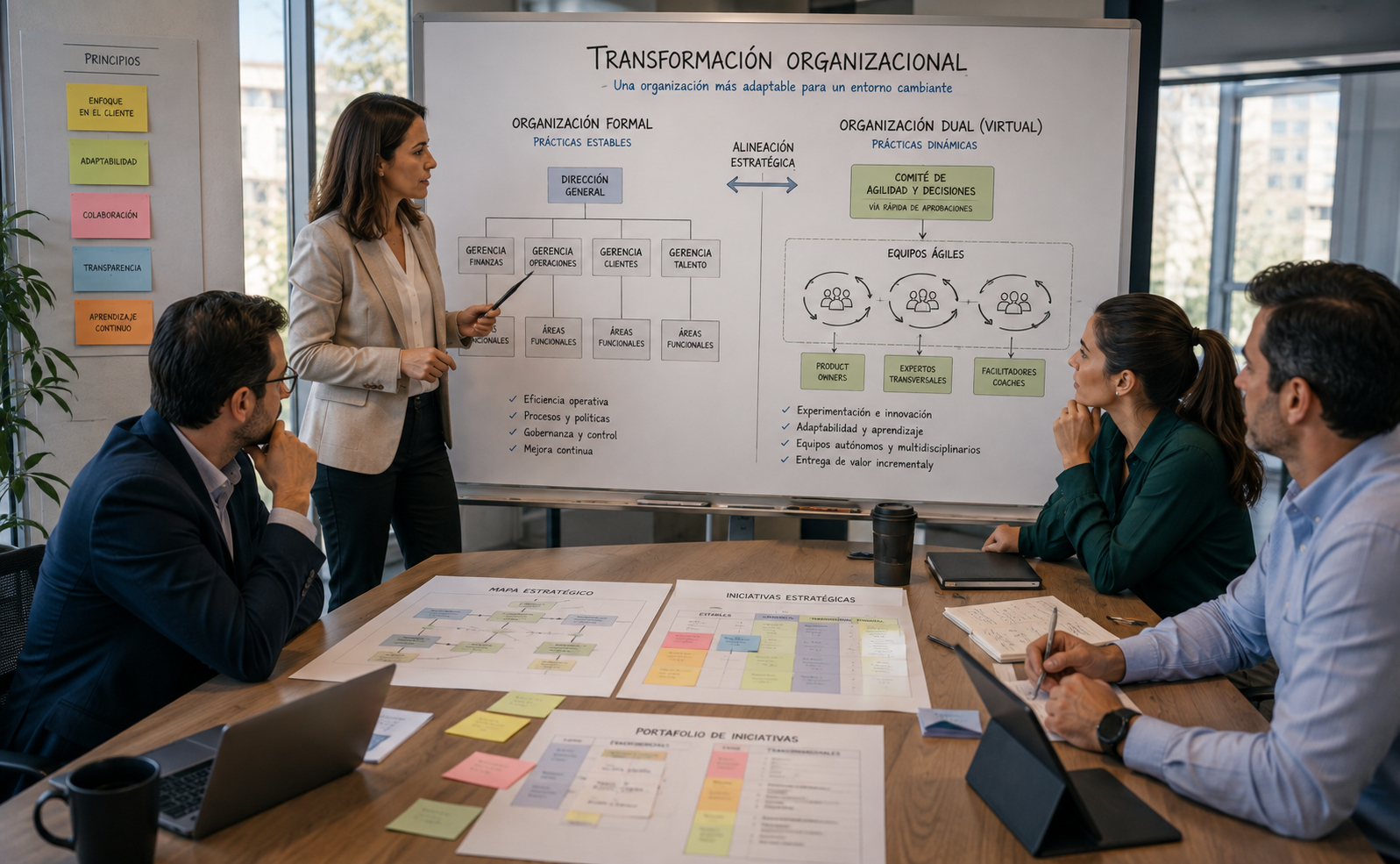 Diseño de una organización dual que combina estructura formal y equipos ágiles